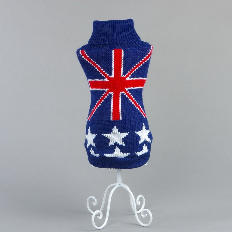 HKM-749075 Warm Blue Acrylic Dog Sweater with Fun Print for Pets in Multiple Sizes
