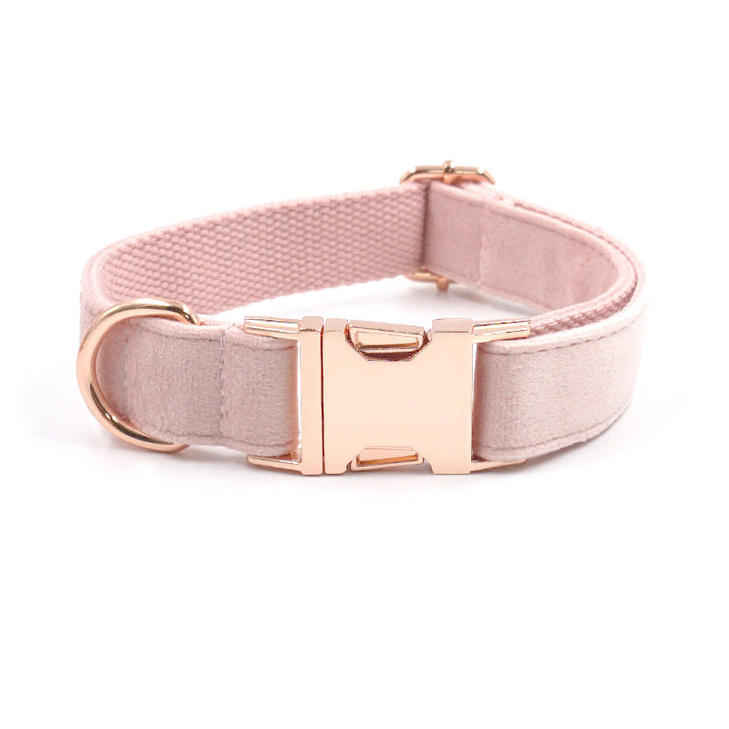 HKM-113939 Velvet Rose Gold Pet Collar and Leash Set - Soft Polyester, Multiple Sizes Available
