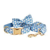 HKM-833683 Blue Triangular Dog Vest with Collar, Leash, and Bow - 4-Piece Set