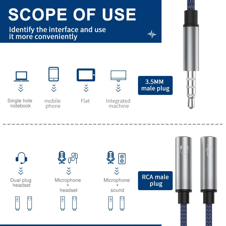 KTX-374803 3.5MM Male to Dual Female Mic Audio Y Splitter Cable for Headset and PC Connection