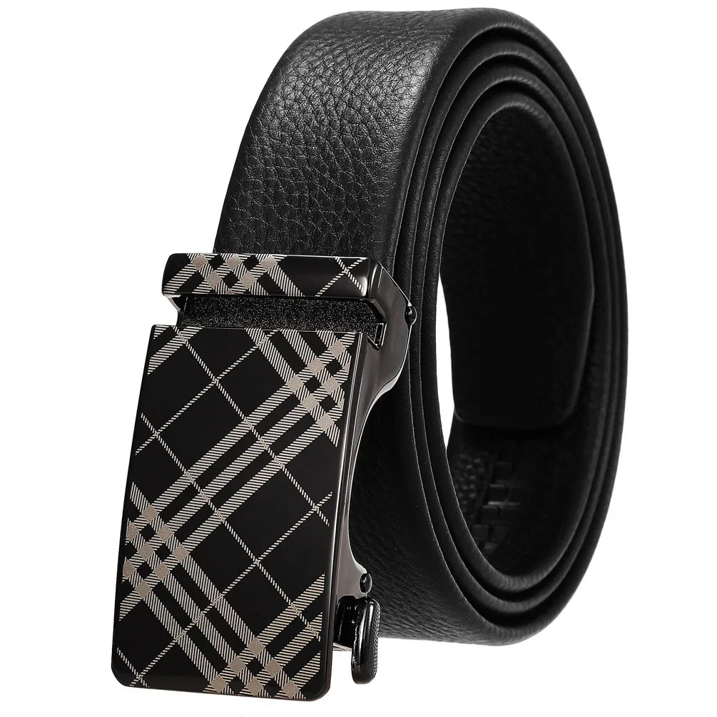 HKM-162195 Men's 35mm Automatic Buckle Genuine Leather Belt - Stylish and Durable Fashion Accessory