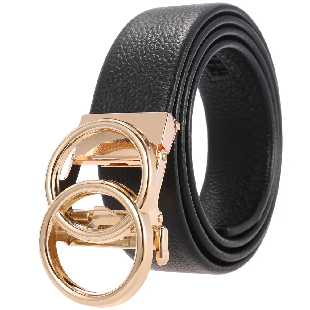 HKM-162195 Men's 35mm Automatic Buckle Genuine Leather Belt - Stylish and Durable Fashion Accessory