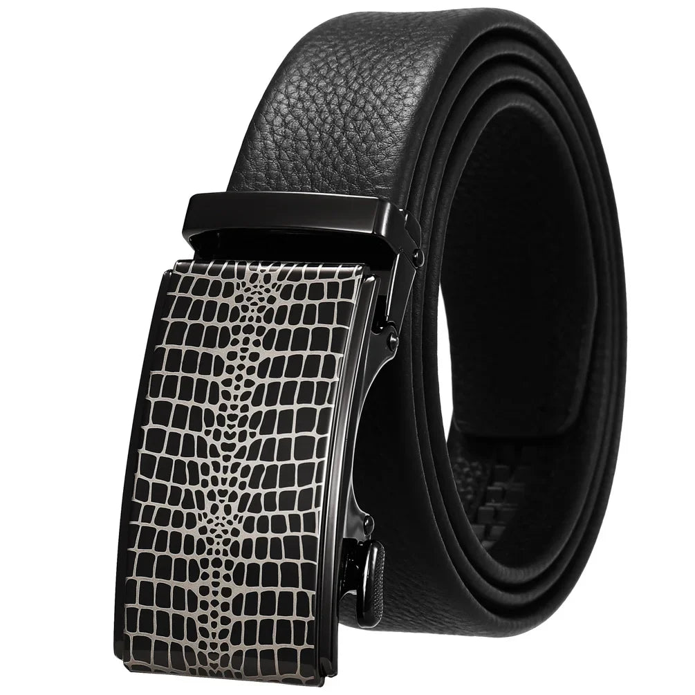HKM-162195 Men's 35mm Automatic Buckle Genuine Leather Belt - Stylish and Durable Fashion Accessory