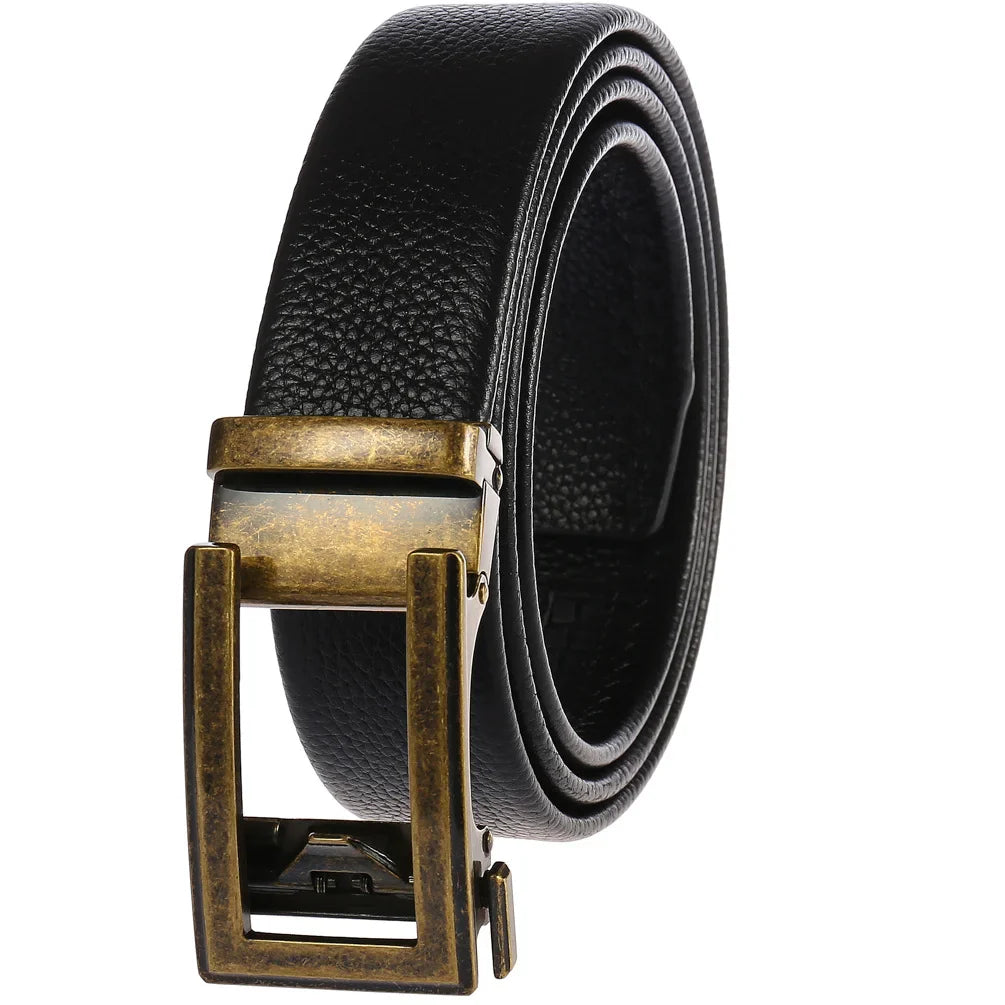 HKM-162195 Men's 35mm Automatic Buckle Genuine Leather Belt - Stylish and Durable Fashion Accessory