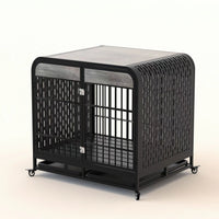 HKM-579731 Heavy Duty Wooden Dog Crate Table with Lockable Wheels and Removable Trays - 42 Inch Grey for Medium to Large Dogs