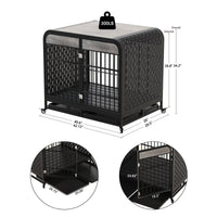 HKM-579731 Heavy Duty Wooden Dog Crate Table with Lockable Wheels and Removable Trays - 42 Inch Grey for Medium to Large Dogs