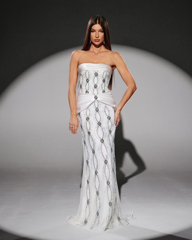 HKM-305619 Elegant White Evening Gown for Women - Style EZ25212