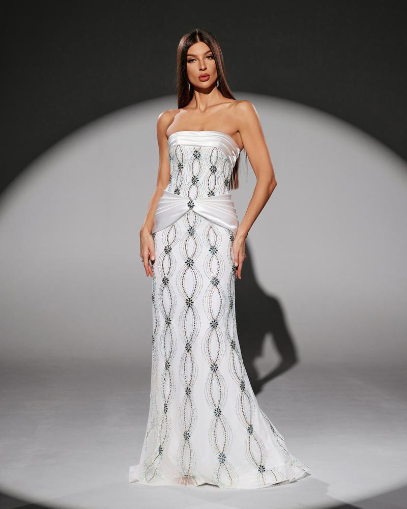 HKM-305619 Elegant White Evening Gown for Women - Style EZ25212