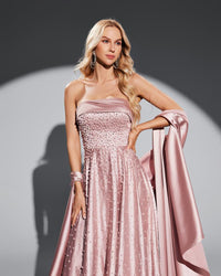 HKM-610579 Elegant Pink Evening Gown for Women - EZ25031 Model