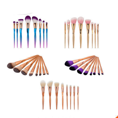 HKM-664275 8-Piece Foundation Brush Set with Long Plastic Handles - Artificial Fiber Makeup Brushes