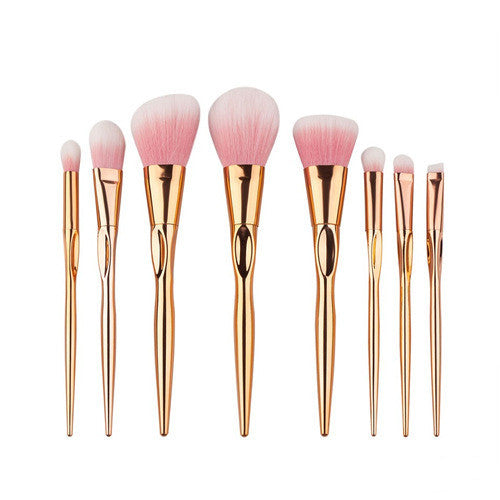 HKM-664275 8-Piece Foundation Brush Set with Long Plastic Handles - Artificial Fiber Makeup Brushes