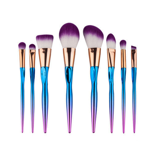 HKM-664275 8-Piece Foundation Brush Set with Long Plastic Handles - Artificial Fiber Makeup Brushes