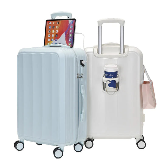 KTX-277139 Travel Spinner Luggage Set - 3 Piece Medium Size Trolley Suitcases with USB Port and Leather Details
