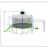 HKM-648595 12FT Trampoline with Slide, Swings, Basketball Hoop, and Safety Net for Kids and Adults