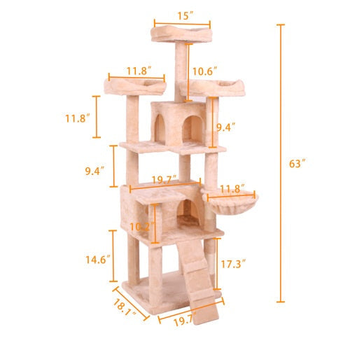 HKM-003411 Multi-Level Cat Climbing Frame with Plush Fabric and Stable Design