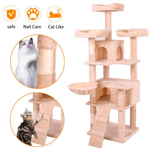HKM-003411 Multi-Level Cat Climbing Frame with Plush Fabric and Stable Design