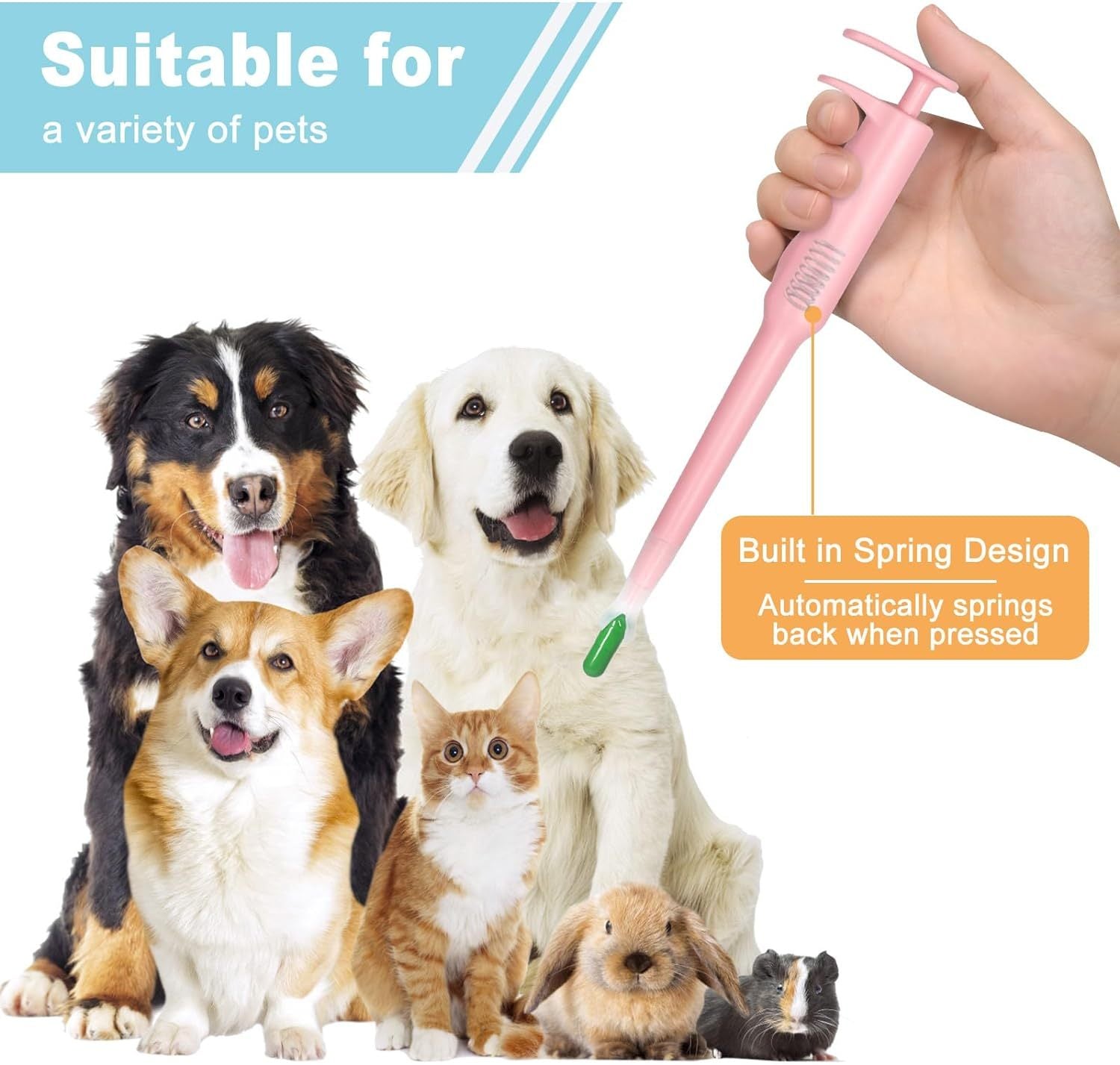 HKM-743315 Pet Pill Dispenser with Soft Silicone Tip for Easy Medication Administration for Cats, Dogs, and Small Animals