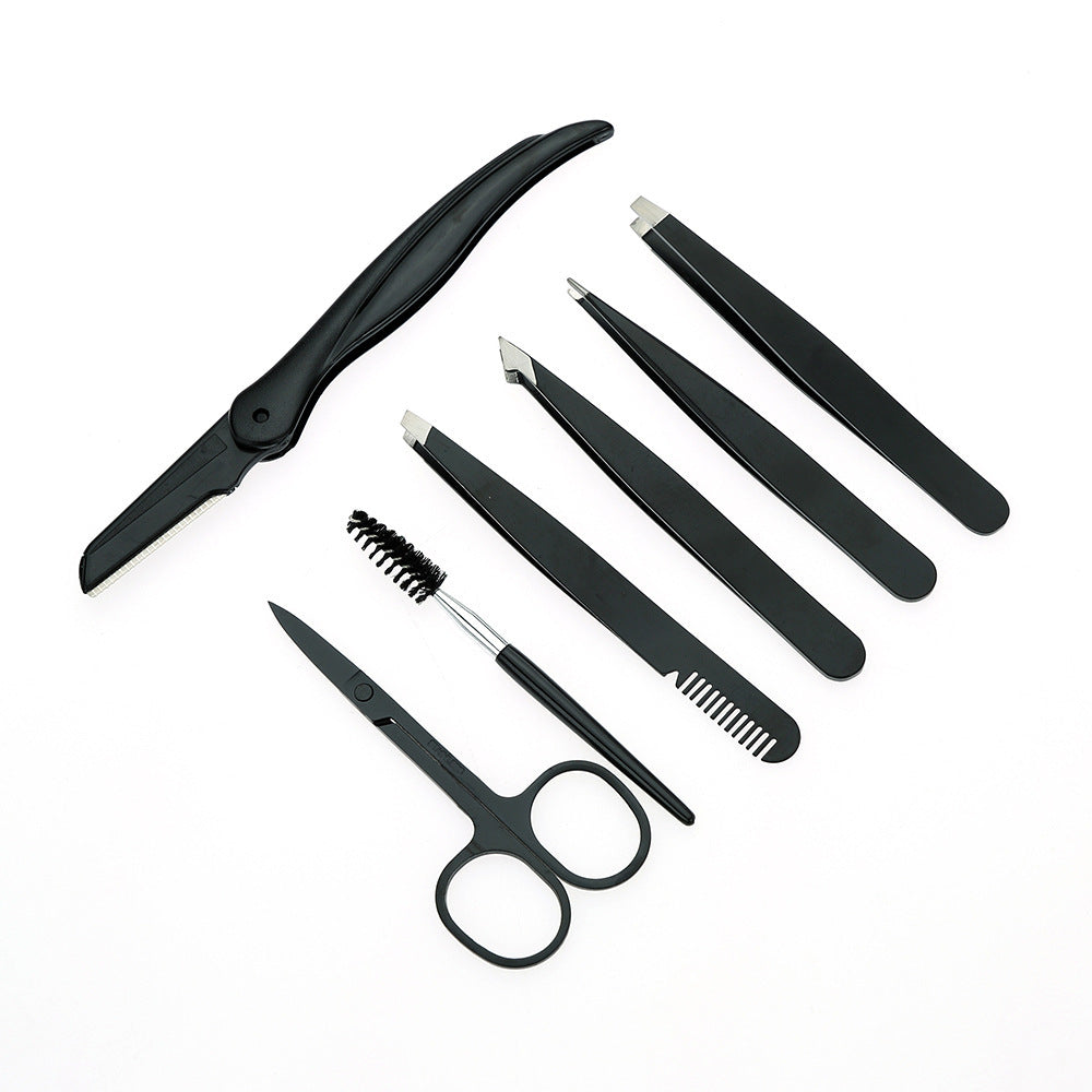 HKM-062931 Stainless Steel Black Tweezers Set for Precision Eyebrow Grooming and Nail Care