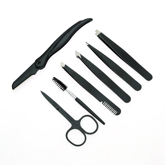 HKM-062931 Stainless Steel Black Tweezers Set for Precision Eyebrow Grooming and Nail Care
