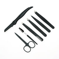 HKM-062931 Stainless Steel Black Tweezers Set for Precision Eyebrow Grooming and Nail Care