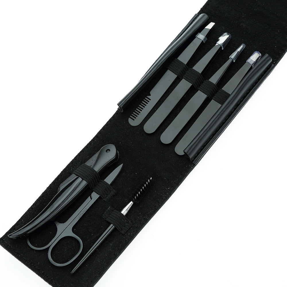 HKM-062931 Stainless Steel Black Tweezers Set for Precision Eyebrow Grooming and Nail Care