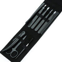 HKM-062931 Stainless Steel Black Tweezers Set for Precision Eyebrow Grooming and Nail Care