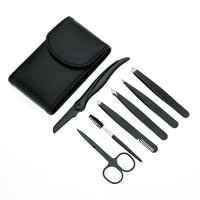 HKM-062931 Stainless Steel Black Tweezers Set for Precision Eyebrow Grooming and Nail Care