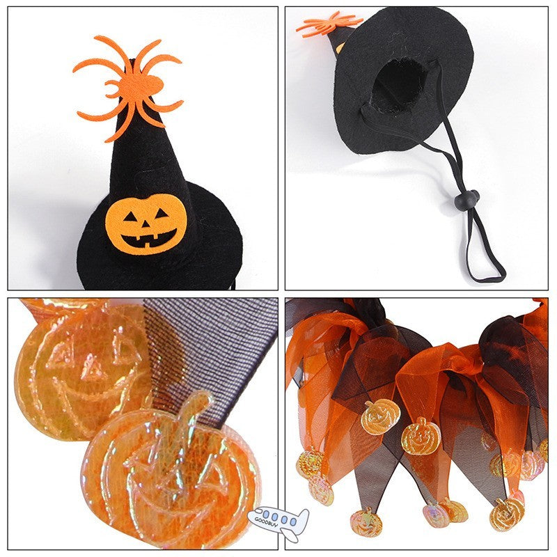HKM-197139 Halloween Cat and Dog Costume Set with Witch Hat and Collar for Parties and Dress-Up