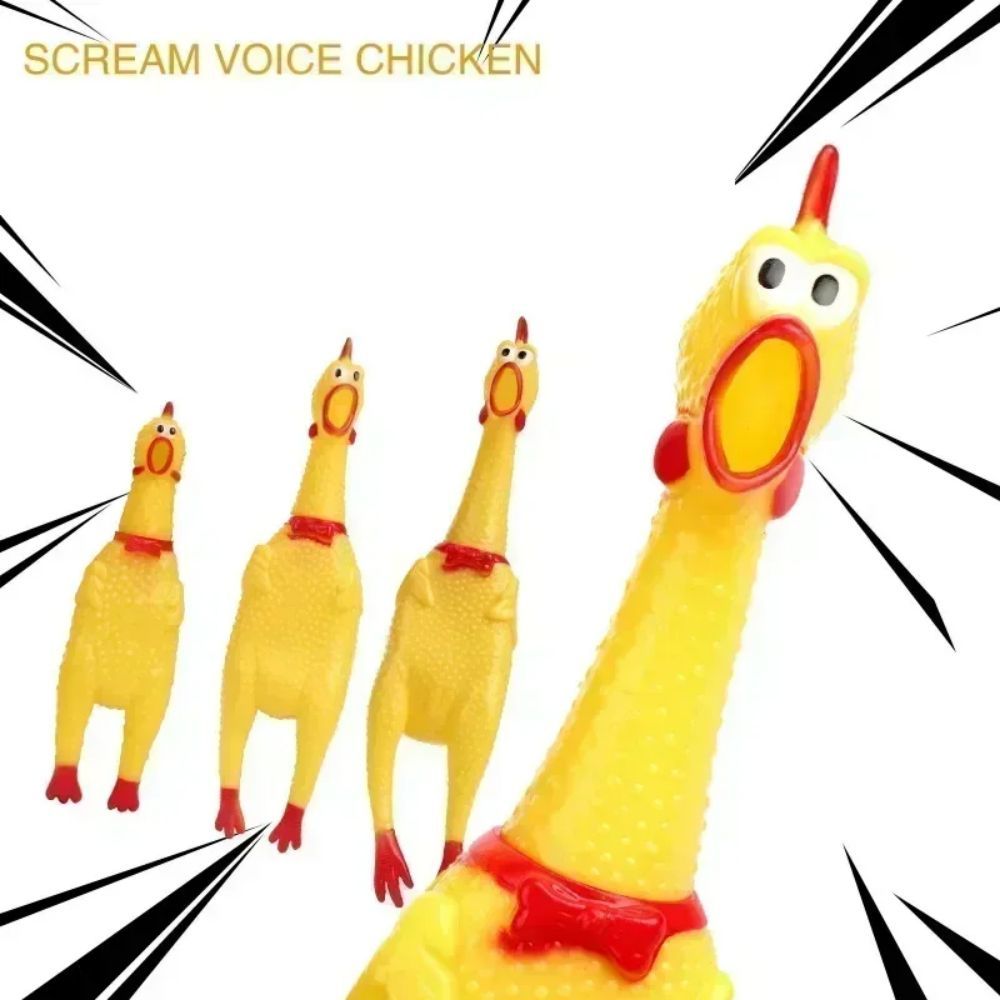 HKM-136979 Durable Yellow Rubber Squeaky Chicken Toy for Dogs - Fun Chew Toy in Various Sizes