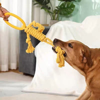 HKM-710675 Solid Color Cotton Rope Dog Chew Toy with Molar Ring - Tear-Resistant and Durable for Puppy Teeth Cleaning