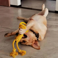 HKM-710675 Solid Color Cotton Rope Dog Chew Toy with Molar Ring - Tear-Resistant and Durable for Puppy Teeth Cleaning
