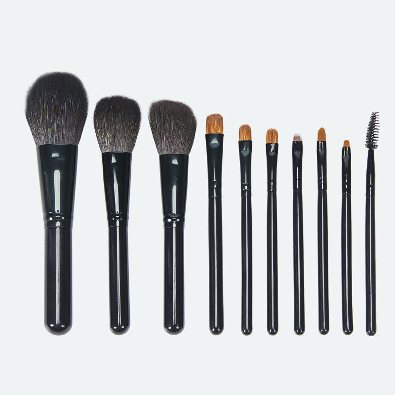 HKM-920979 10-Piece Yellow Wolf Hair Makeup Brush Set with Natural Wood Handles