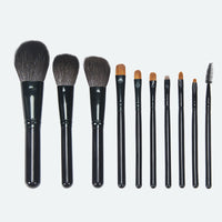 HKM-920979 10-Piece Yellow Wolf Hair Makeup Brush Set with Natural Wood Handles