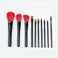 HKM-920979 10-Piece Yellow Wolf Hair Makeup Brush Set with Natural Wood Handles