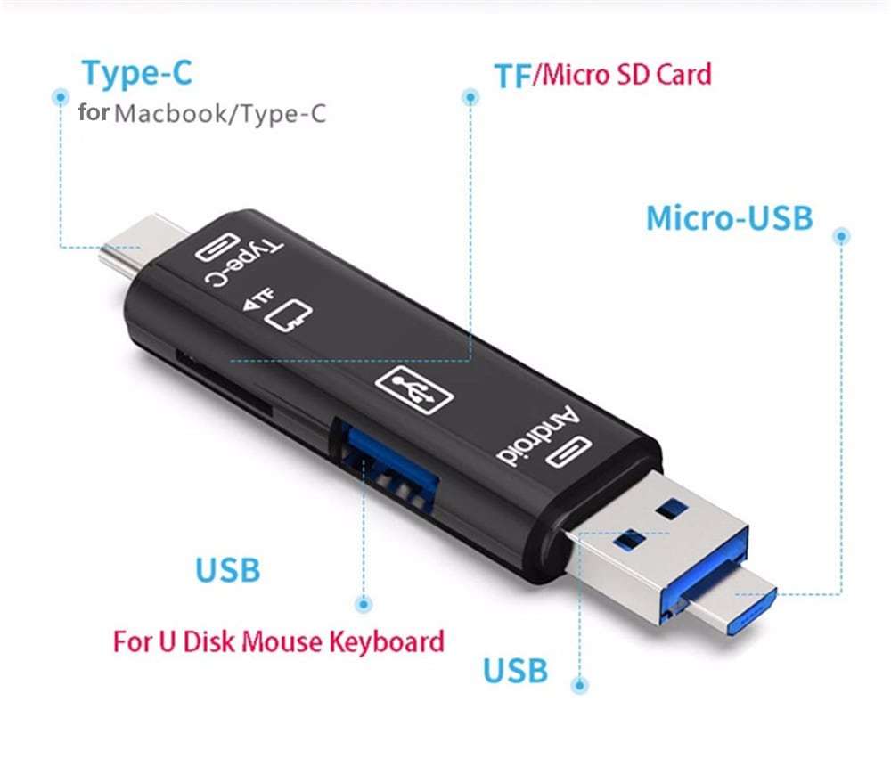 KTX-794515 Type-C Micro USB OTG Hub Adapter with TF Card Reader - Compatible with MacBook, Tablets, and More