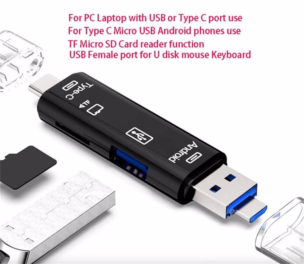 KTX-794515 Type-C Micro USB OTG Hub Adapter with TF Card Reader - Compatible with MacBook, Tablets, and More