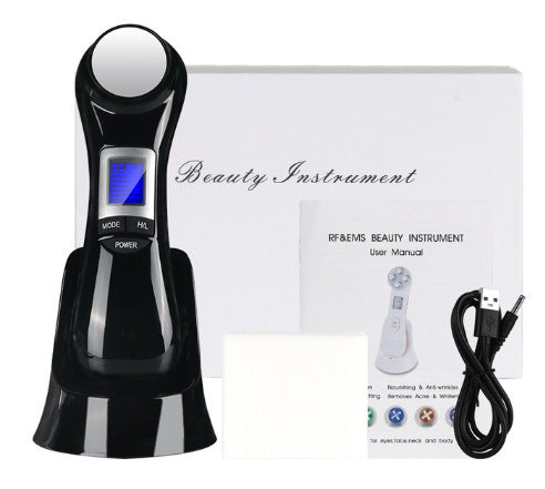 HKM-094547 6-in-1 Ultrasonic Vibration Face-Lift Massager with RF, EMS, Ultrasonic Massage, LED Light Therapy, and Electroporation