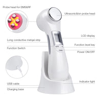 HKM-094547 6-in-1 Ultrasonic Vibration Face-Lift Massager with RF, EMS, Ultrasonic Massage, LED Light Therapy, and Electroporation