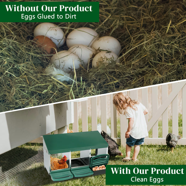 HKM-427091 3-Compartment Poultry Nesting Box for Chickens, Ducks, and Other Birds - Durable Steel and Plastic Construction, Easy Assembly