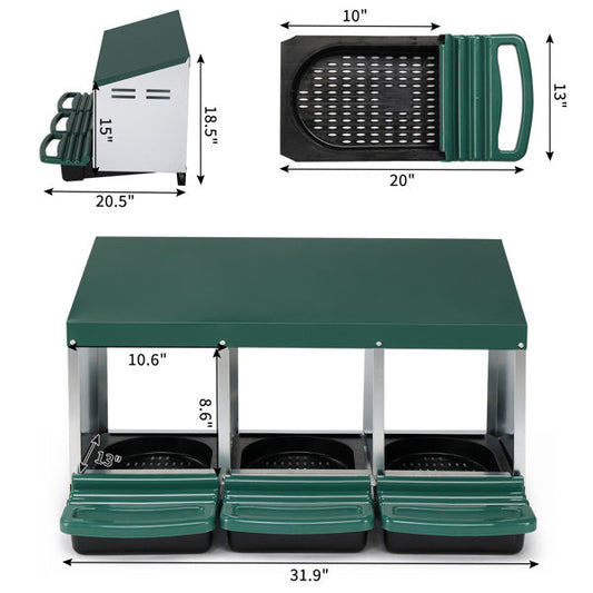 HKM-427091 3-Compartment Poultry Nesting Box for Chickens, Ducks, and Other Birds - Durable Steel and Plastic Construction, Easy Assembly