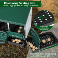 HKM-427091 3-Compartment Poultry Nesting Box for Chickens, Ducks, and Other Birds - Durable Steel and Plastic Construction, Easy Assembly