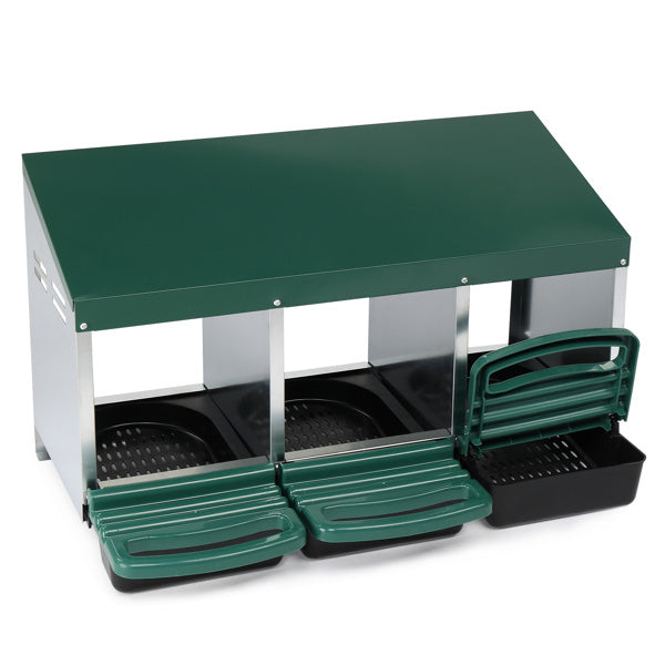HKM-427091 3-Compartment Poultry Nesting Box for Chickens, Ducks, and Other Birds - Durable Steel and Plastic Construction, Easy Assembly
