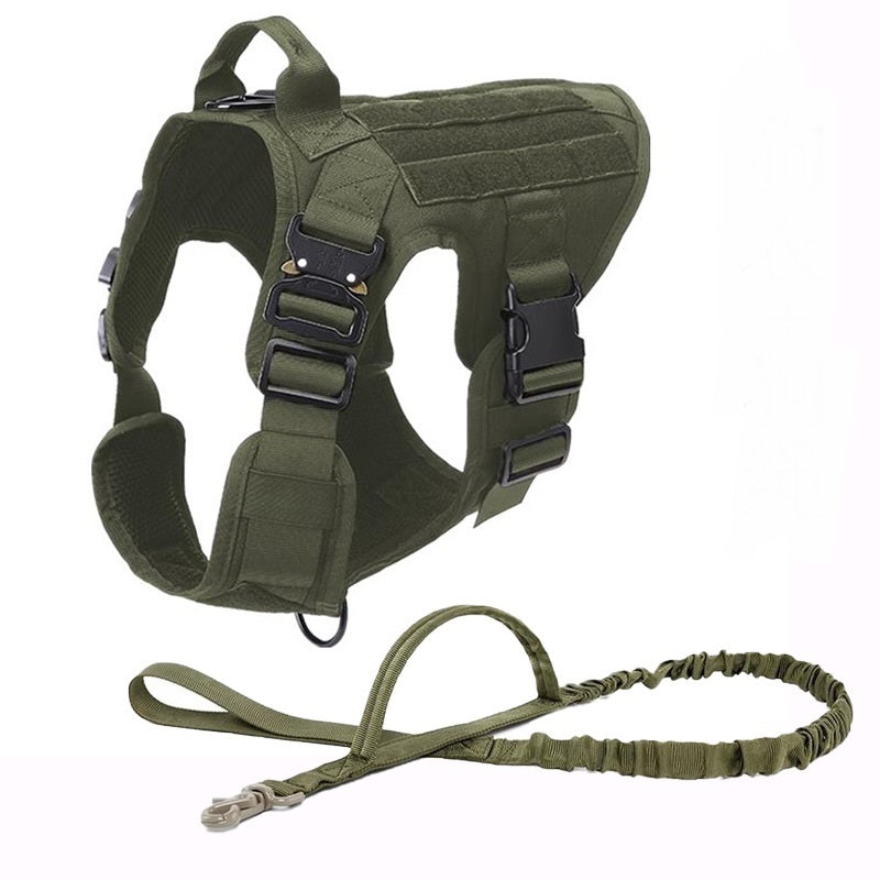 HKM-564627 Portable Tactical Dog Vest with Leash - Military-Grade Nylon, Available in Black, Brown, Army Green