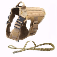 HKM-564627 Portable Tactical Dog Vest with Leash - Military-Grade Nylon, Available in Black, Brown, Army Green