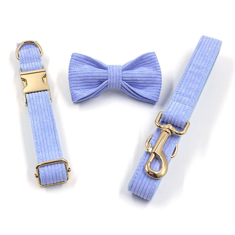 HKM-891987 Violet Velvet Corduroy Pet Bow Collar and Leash Set