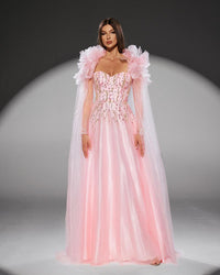 HKM-614035 Elegant Pink Evening Gown for Women - Classic A-Line Design, Perfect for Formal Occasions