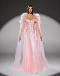 HKM-614035 Elegant Pink Evening Gown for Women - Classic A-Line Design, Perfect for Formal Occasions