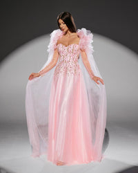 HKM-614035 Elegant Pink Evening Gown for Women - Classic A-Line Design, Perfect for Formal Occasions