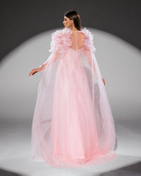 HKM-614035 Elegant Pink Evening Gown for Women - Classic A-Line Design, Perfect for Formal Occasions