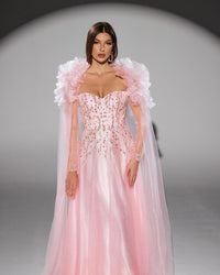 HKM-614035 Elegant Pink Evening Gown for Women - Classic A-Line Design, Perfect for Formal Occasions